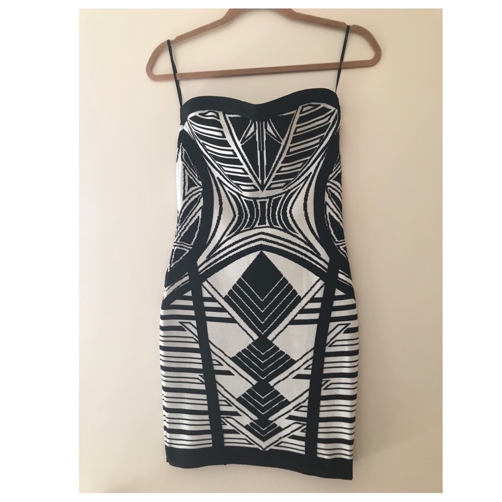 Strapless Black and white bodycon dress